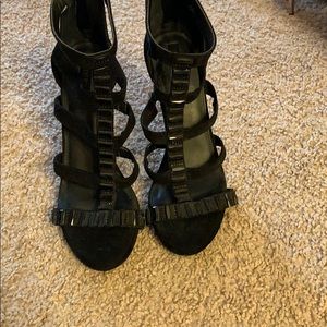 Forever21 Black strappy heels with rhinestones